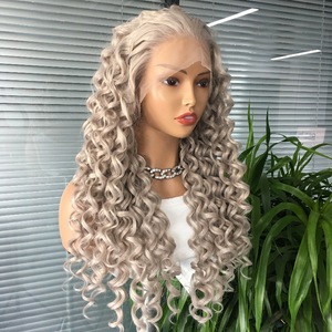 Pelucas sintéticas premium Futura Fibra al por mayor HD 13*4 con encaje frontal, 350g, color gris <span class=keywords><strong>abuela</strong></span>, rizos pequeños, acabado mate, resistentes al calor para mujer - Product Image 2
