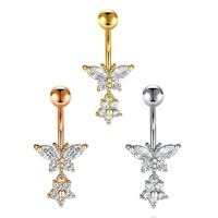 Nouveau Bijou de Nombril Papillon Fleur en Zircon Spécial Européen et Américain, Anneaux de Nombril de 10 mm, Bijoux de Piercing pour Femmes