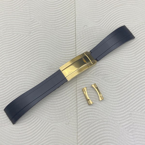Bracelet de montre en caoutchouc noir à trois maillons, avec fermoir pliant 20 mm, style interface plate, accessoire de montre - Product Image 4