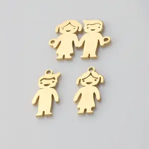 Stainless Steel Cute Boy and Girl Pendant Mirror Polished Children Charms For DIY Bracelet Necklace Jewelry Marking