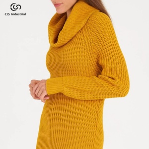 Robes décontractées Robe pull en tricot en laine et cachemire avec logo personnalisé pour femmes Robe pull ample à col roulé et fendue à l'ourlet des filles - Product Image 4