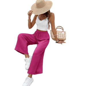 Manufacturer Custom Clothing Spring Solid Casual <b>Linen</b>/Cotton Sets Tube Crop Tank <b>Top</b> Long Pants for Wear Two Piece Pants Set - Product Image 1