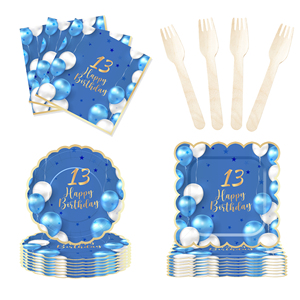 DAMAI - Juego de Vajilla Desechable para Fiesta de 13 Años, Decoración para Fiesta de 13 Años en Azul y Dorado para Niño - Product Image 5