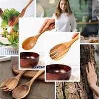 Ensemble d'ustensiles de cuisine en bois de teck naturel pour la maison et la cuisine, cuillères en bois pour la cuisine, ustensiles en bois antiadhésifs