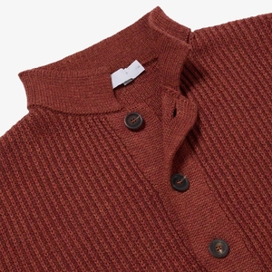 <span class=keywords><strong>Cardigan</strong></span> a Coste da Uomo in Maglia Grossa <span class=keywords><strong>Arancione</strong></span> Bruciato con Collo Alto e Tasche Applicate per Stile Casual - Product Image 3