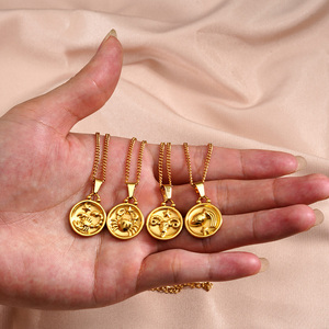 Collana con Ciondolo a Moneta dei 12 Segni Zodiacali, Ipoallergenica, Placcata Oro, in Acciaio Inossidabile, Gioielli alla Moda Vintage per Donne - Product Image 5