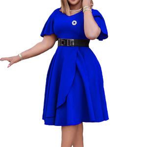 Châu Âu Và <span class=keywords><strong>M</strong></span>ỹ Củ<span class=keywords><strong>a</strong></span> Phụ Nữ Trumpet Tay Áo Rắn <span class=keywords><strong>M</strong></span>àu Kích Thước Lớn Phi Sự Nghiệp Dresses Với Vành Đai - Product Image 1