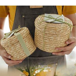 Cesto Portaoggetti Intrecciato in Paglia di Grano Naturale e Foglie di Mais, Decorazione Casa, Design Rotondo Semplice, Cesto Regalo per Fiori in Erba Marina Intrecciato <span class=keywords><strong>a</strong></span> <span class=keywords><strong>Mano</strong></span> - Product Image 5
