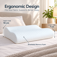 Oreiller ergonomique en mousse à mémoire de forme respirante avec contour en forme de B de 10 cm x 7 cm, soutien du cou, housse amovible
