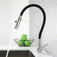 Robinet de cuisine monocommande tactile chaud/froid, finition brossée, avec douchette télescopique en silicone, cartouche céramique, rotation à 360°, à poser sur plan.
