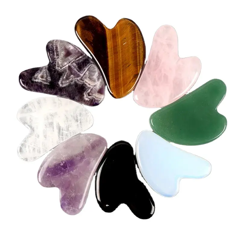 Wholesale Products Natural Stone Jade Face Gua Sha Tool Crystal Rose Quartz Stone Mineral Skin Care Massager for women's gifts