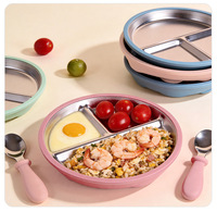 Assiette à ventouse sans BPA à 3 compartiments pour tout-petits, noyau en acier inoxydable, anneau extérieur en silicone LFGB