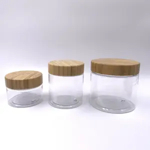 Écologique 150g 250g 500g pots en plastique avec couvercle de bambou 8oz ambre givré transparent cosmétique corps contenant du beurre