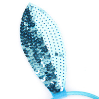 Bandeau oreilles de lapin bleu clair à paillettes, pour la fête de pâques