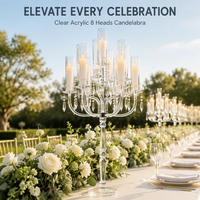 Candelabre en acrylique transparent à 13 bras, idéal pour les centres de table de mariage et la décoration de tables événementielles (vente en gros)