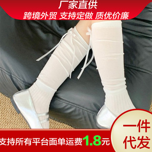 Calcetines estilo ballet con lazo, calcetines blancos transparentes hasta la pantorrilla para mujeres jóvenes, diseño dulce y femenino - Product Image 5