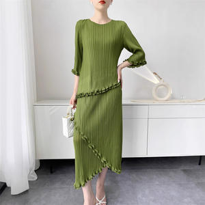 Traje Midi Plisado Sólido para Mujer, Verano 2026, Nuevo Conjunto de Top + Falda, <span class=keywords><strong>Elegante</strong></span>, <span class=keywords><strong>Juvenil</strong></span>, Cómodo, Informal, <span class=keywords><strong>Ropa</strong></span> de Exportación - Product Image 2