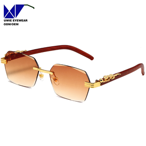 Gafas de Sol Rectangulares Pequeñas Sin Montura de Madera Sintética Estilo Retro Vintage <span class=keywords><strong>2023</strong></span> OEM con Protección UV400 y Lentes de PC - Product Image 5