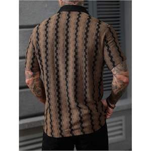 เสื้อเชิ้ตผู้ชายลำลองลายทางแขนสั้นคอปกระบายอากาศสำหรับฤดูร้อน - Product Image 3