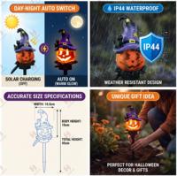 Lampes solaires de jardin d'Halloween, décorations extérieures en forme de citrouille avec chapeau de sorcière et chat noir, résistantes à l'eau, en résine, pour allée et jardin