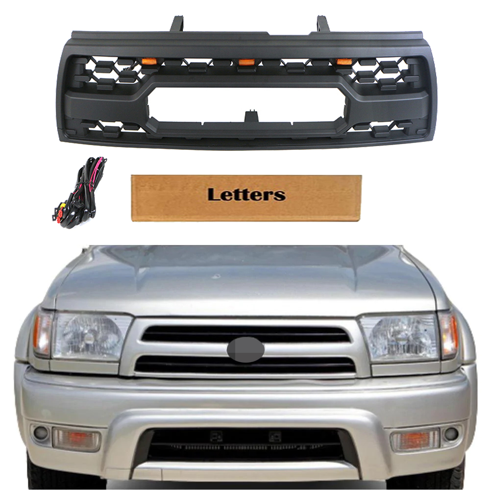 Aftermarket ABS Черная передняя решетки для 4runner 1996 1997 1998 1999 2000 2001 все модели с 3 светодиодными лампами и буквами