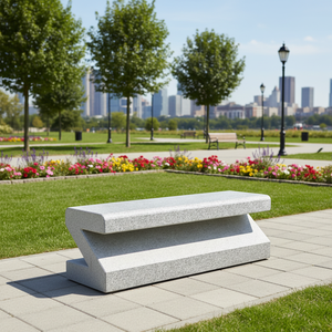 Panchina da Parco a Forma di Z in Granito Grigio Chiaro Naturale, <span class=keywords><strong>Arredo</strong></span> Moderno per Giardini all'Aperto - Product Image 1