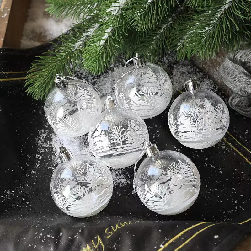 6Cm Transparante Sneeuw Kerstbal Handgemaakte Geschilderde Bal Kerstboom Ornament Hanger