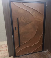 Puerta de Entrada de Lujo de Aleación de Aluminio con Textura de Madera Tallada a Mano, Puerta Principal de Seguridad Exterior para Residencia/Villa
