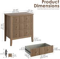 Table de chevet moderne en bois massif DU'S, avec trois tiroirs et une capacité extra-large, adaptée à de multiples scénarios