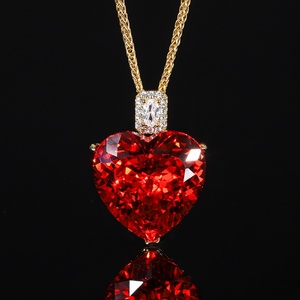 Premium Eco-friendly Copper Gold Plated 20MM Red Cubic Zirconia Jewelry Love <b>Heart</b> Shape <b>Sweet</b> Pendant Necklace for Ladies Gift - Product Image 2