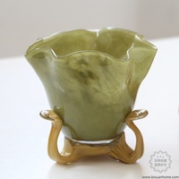BIXUAN soufflé à la main Pastel décor Table pièce maîtresse Vases tulipe trompette Triforme défilement pieds à volants jante relevée verre cristal Vase