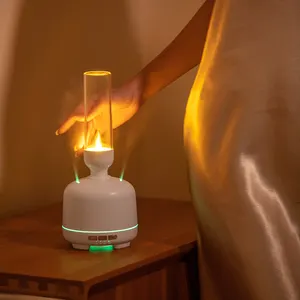 새로운 디자인 화재 촛불 에센셜 오일 디퓨저 더블 스프레이 노즐 LED 밤 빛 초음파 분무 아로마 테라피