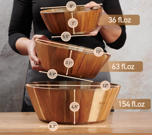 Ensemble de saladiers en bois d'acacia au design moderne, grands bols ronds de couleur naturelle - Product Image 2