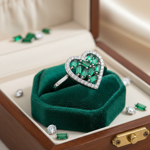 Heart Design <b>Emerald</b> Baguette Turkish <b>Rings</b> Wholesale Handmade 925 Sterling <b>Silver</b> Jewelry - Product Image 3