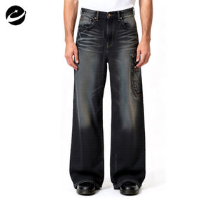 Jeans <span class=keywords><strong>Cargo</strong></span> Vintage Originali XUCHANG per <span class=keywords><strong>Uomo</strong></span>, Stile Baggy Nero con Rivetti e Lavaggio Acido, Streetwear - Product Image 1