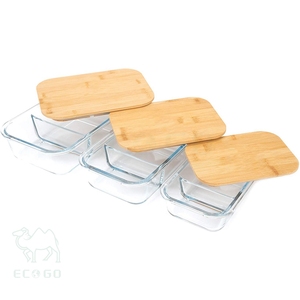 Lot de 3 récipients de stockage d'aliments en verre avec couvercles en bambou pour le dîner - Product Image 3