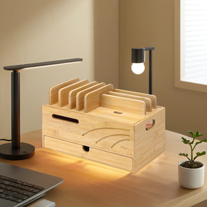 Estación de carga de bambú para gestión de cables, estación de carga de madera, caja de almacenamiento de cables, soporte de base - Product Image 6