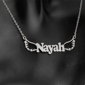 Custom Name Necklace Wings Shape Stainless Steel Waterproof Nameplate Necklace For Women Jeweley