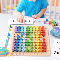 Jeu de société en bois 3-en-1 pour la multiplication, avec pions colorés arc-en-ciel, table de multiplications 10x10, cartes flash, jouet éducatif mathématique pour enfants