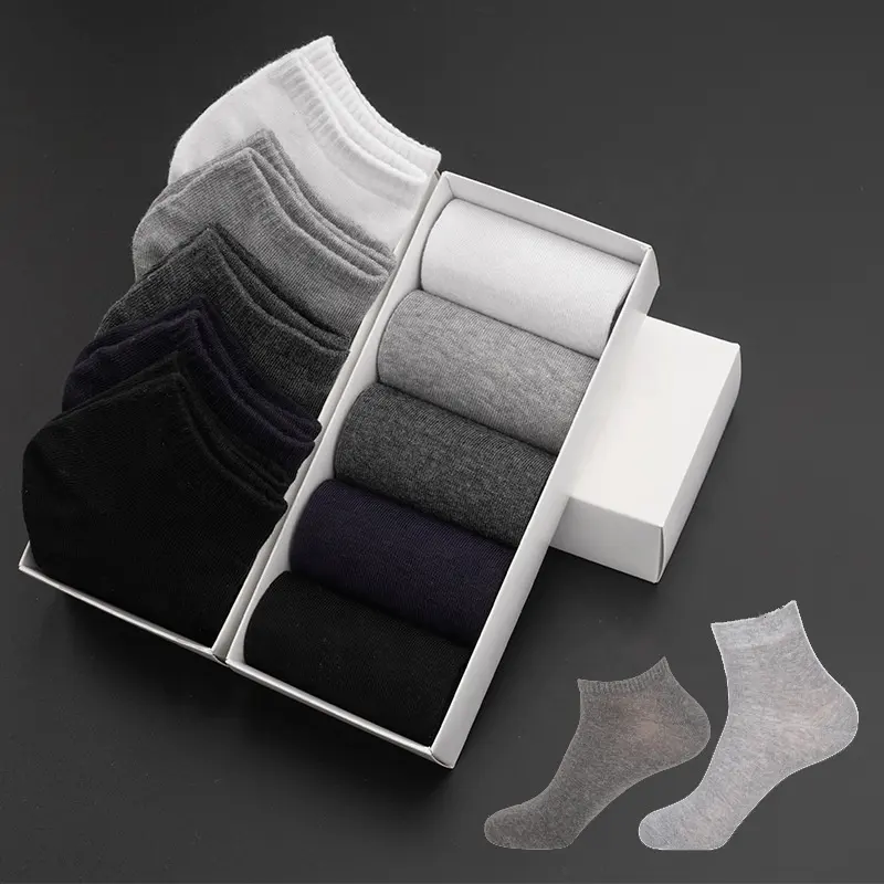 Wholesale men 5 pairs one box tube black white cotton dress socks business crew ankle socks