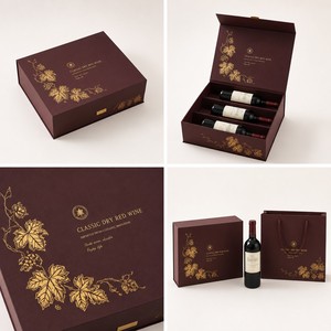 Scatola Espositiva Personalizzata per Vino a 3 Livelli, Confezione Rigida Rossa per 3 Bottiglie con Lamina Dorata - Product Image 2