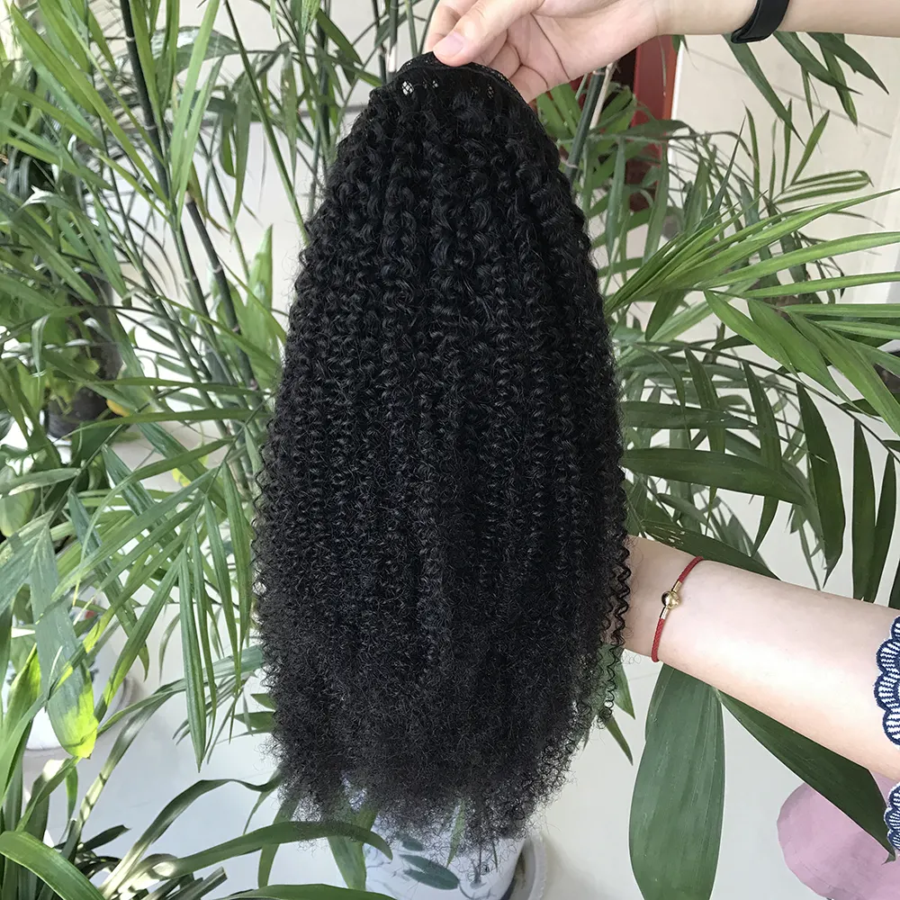 Vendita calda africana crespi capelli umani ricci coulisse, fasce per capelli a basso costo per le estensioni di coda di cavallo per le donne nere