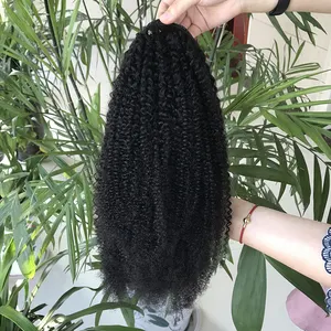 African hot selling kinky curly human hair ponytail drawstring, cheap hair bands for ponytail extensions for black women