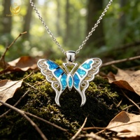 Collier papillon en argent sterling 925, filigrane ajouré, avec pendentif papillon en opale bleue, bijoux vintage pour femmes
