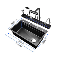 Grande évier de cuisine moderne fait main à cuve unique avec robinet, traitement de surface nano, en acier inoxydable 304, installation sur comptoir