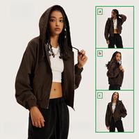 Blazer court en tricot pour femme, style racer, écologique, respirant, vintage, lavé, 460g de coton, fermeture éclair, athlétique
