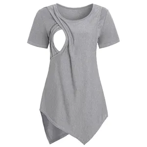 high quality polyester cotton spandex custom printing breathable plus size pregnancy tops women nursing breastfeeding tshirt