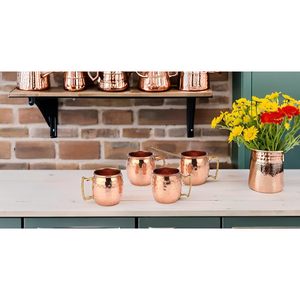 PARIJAT Handicraft 100% Solid <b>Copper</b> Hammered Moscow Mule Mug Set 4 Authentic 2-Oz Shot Glasses Authentic Ceramic <b>Cups</b> - Product Image 2