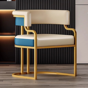 Chaises de salle à manger de luxe modernes et contemporaines en métal doré, <span class=keywords><strong>fauteuils</strong></span> rembourrés en cuir avec dossier pour salons, maisons de campagne et bars - Product Image 6