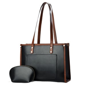 Bolso Tote An Ru Shi para Mujer, Gran Capacidad, Cuero Negro, Bolso de Hombro, Uso Diario Informal, Verano 2025 - Product Image 1